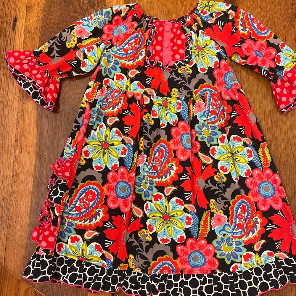 Girls Red Floral Paisley Casual Dress